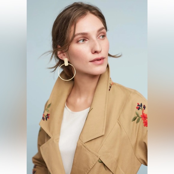 {Anthropologie & Cartonnier} belted embroidered trench coat - Sz M - Picture 3 of 14